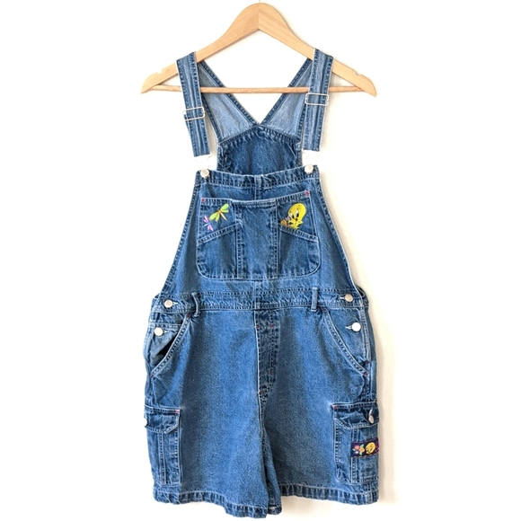 Vintage Tweety Bib Denim Overalls Shorts - Picture 3 of 14
